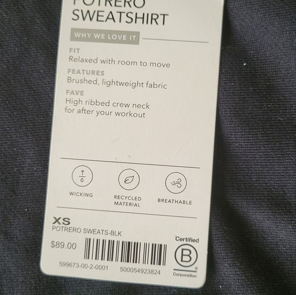 Athleta Black Potrero Long Sleeve Crewneck Sweatshirt Size Women's XS Nwt. - Picture 6 of 7